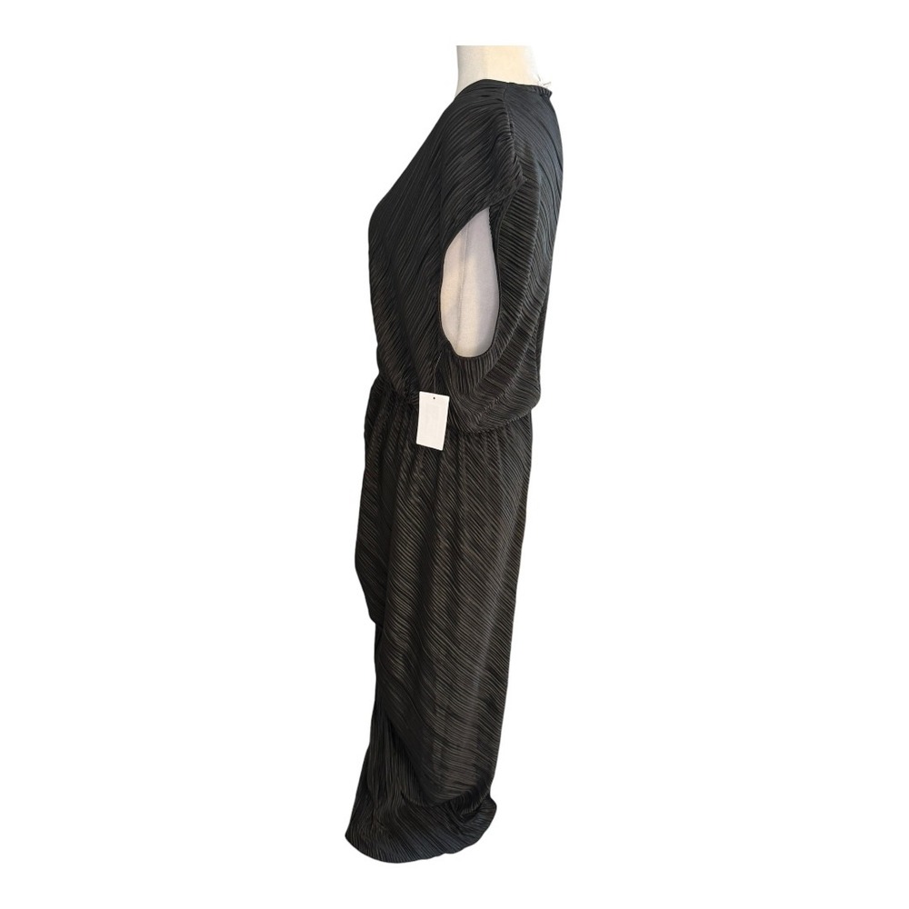 GOOD AMERICAN Black Always Fits Plisse Maxi Dress Pleated Ruched Size 3/4 L/XL - Picture 3 of 9